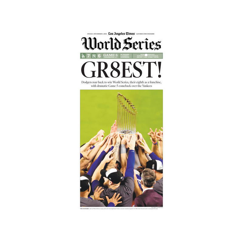 Dodgers Win the World Series 11/1/24 Sports Page Print