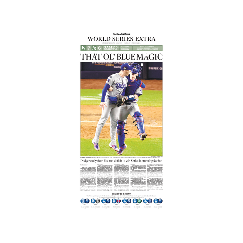 Dodgers Win the World Series Extra: 10/31/24 E-Newspaper Page Print