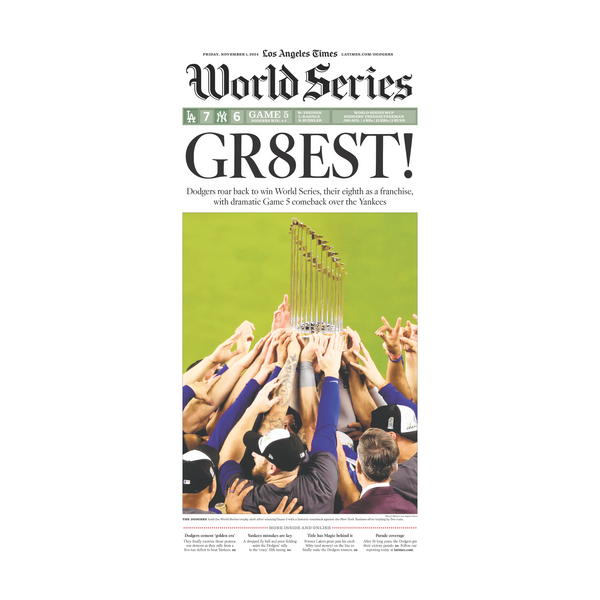 Dodgers Win the World Series 11/1/24 paper