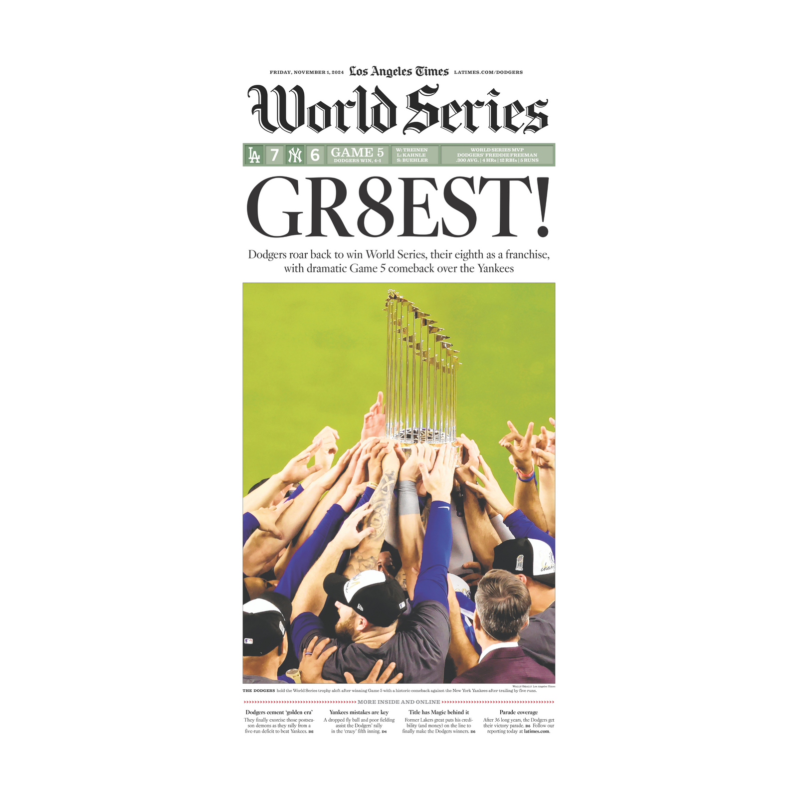 Dodgers Win the World Series 11/1/24 Sports Page Print – Shop LA Times