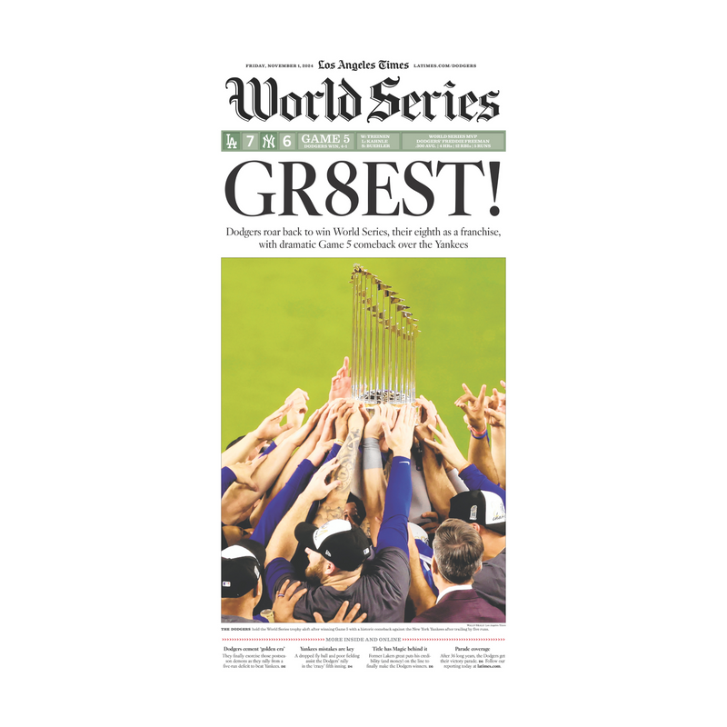 Dodgers Win the World Series 11/1/24 Sports Page Print