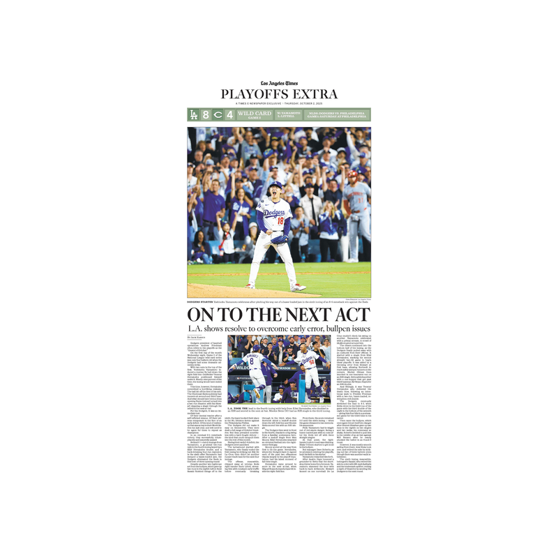 Dodgers Win NL Wild Card: 10/2/25 E-Edition Page Print