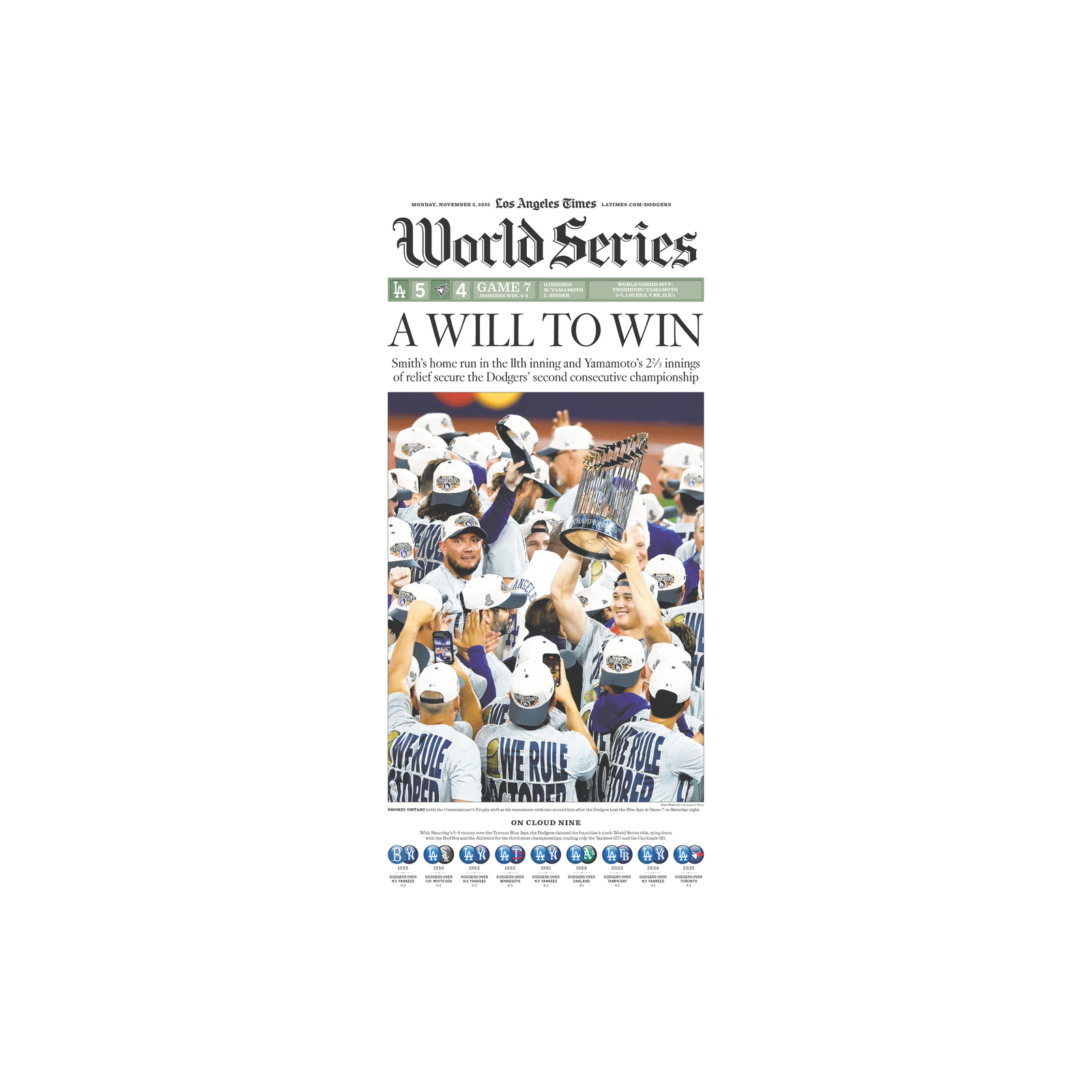 Dodgers Win the World Series: 11/3/25 Page Print – Shop LA Times