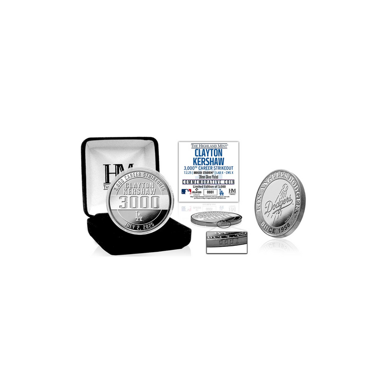 Kershaw 3000th Career Strikeout Silver Plated Coin