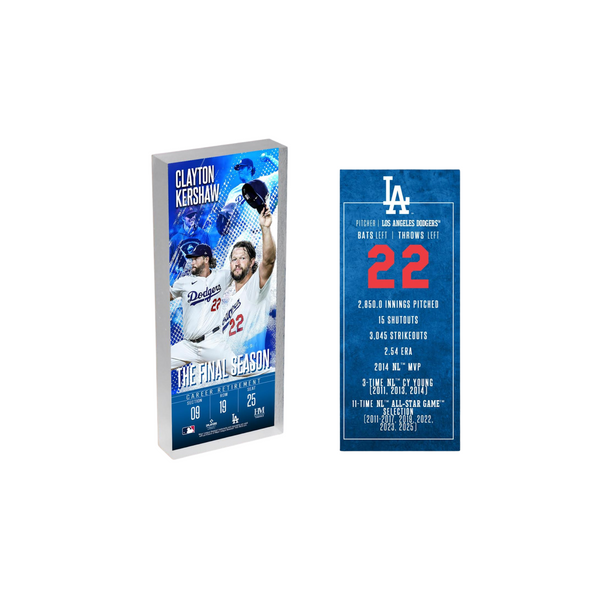 Clayton Kershaw Los Angeles Dodgers Final Season 3d Acrylic BlocKart
