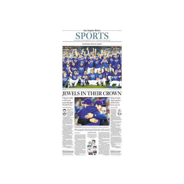 Jewels In Their Crown: Dodgers Sports Section 9/28/24 Page Print