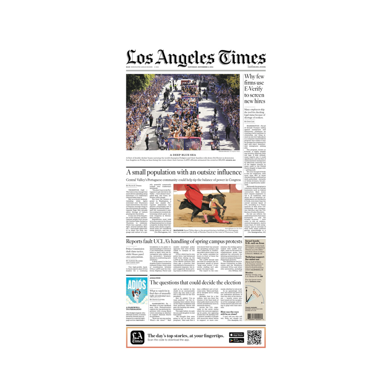 Dodgers Parade + Fernando Valenzuela Special Section 11/2/24 paper