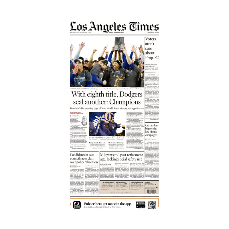 Dodgers Win the World Series 11/1/24 paper – Shop LA Times