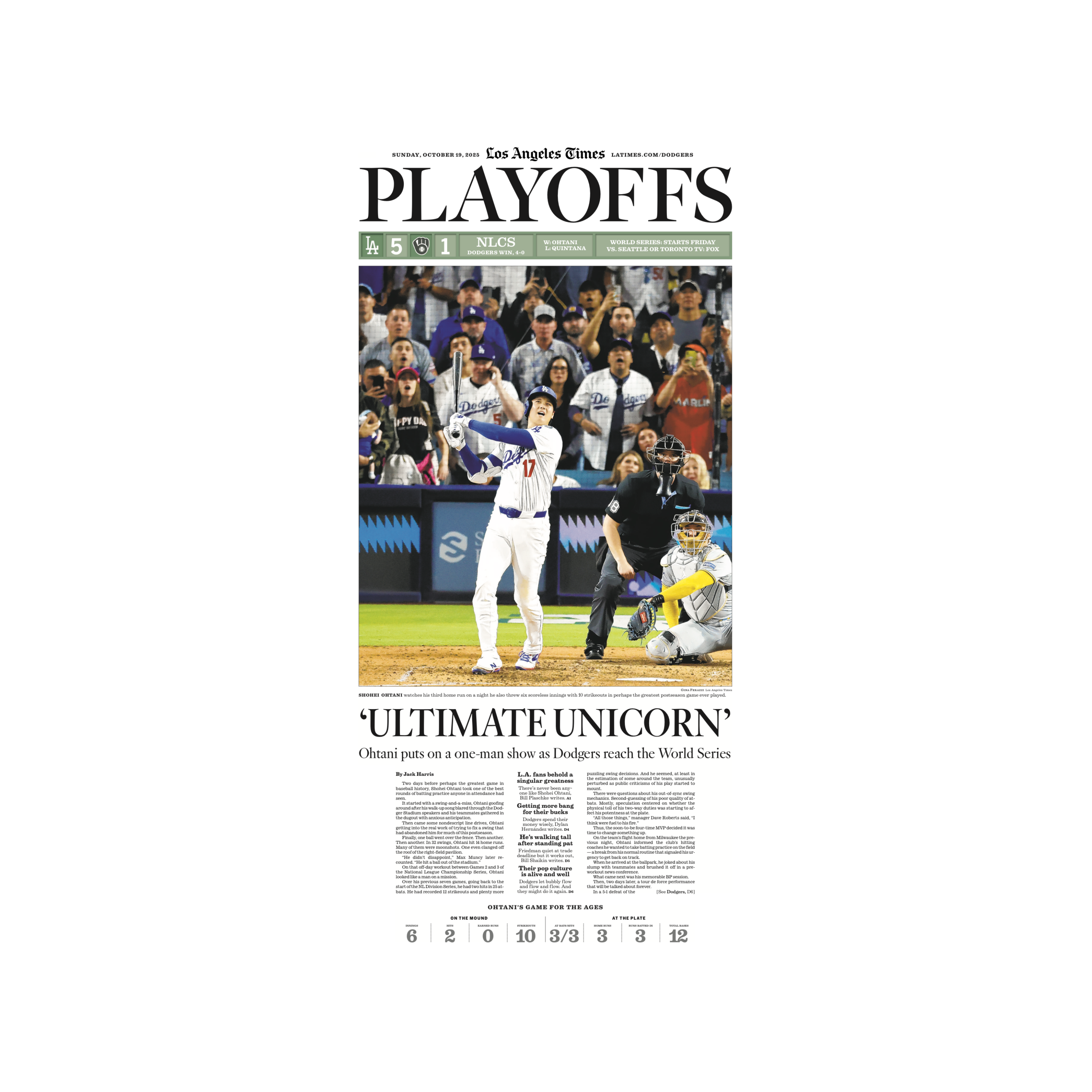 Dodgers Win NLCS and advance to World Series: 10/19/25 paper – Shop LA ...