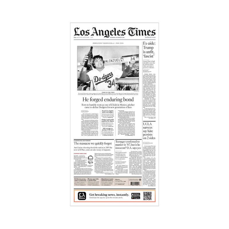 Fernando Valenzuela 10/24/24 Front Page Print