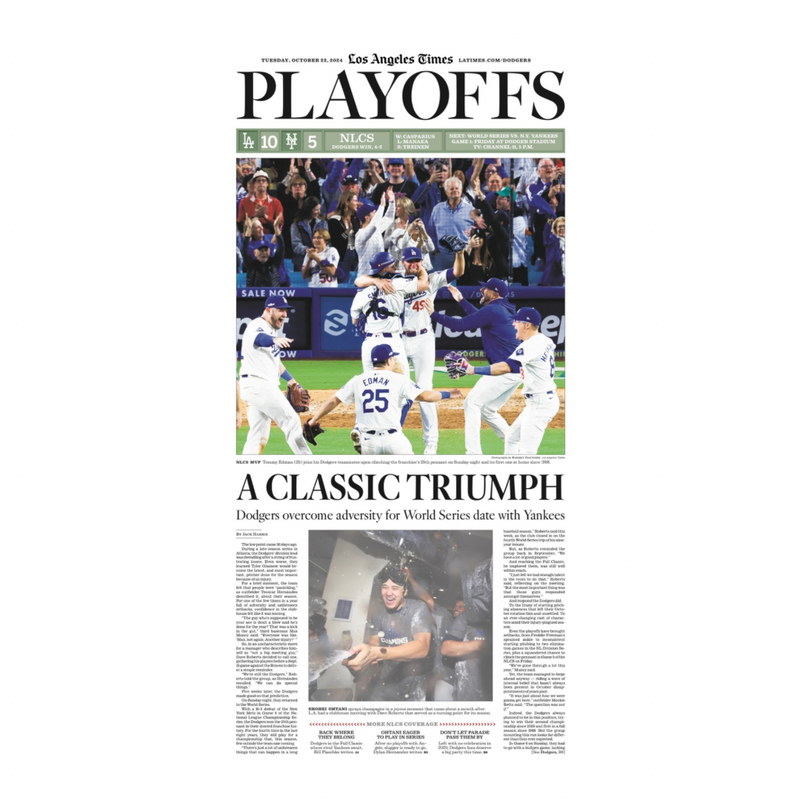 Dodgers Win NLCS 10/22/24 paper