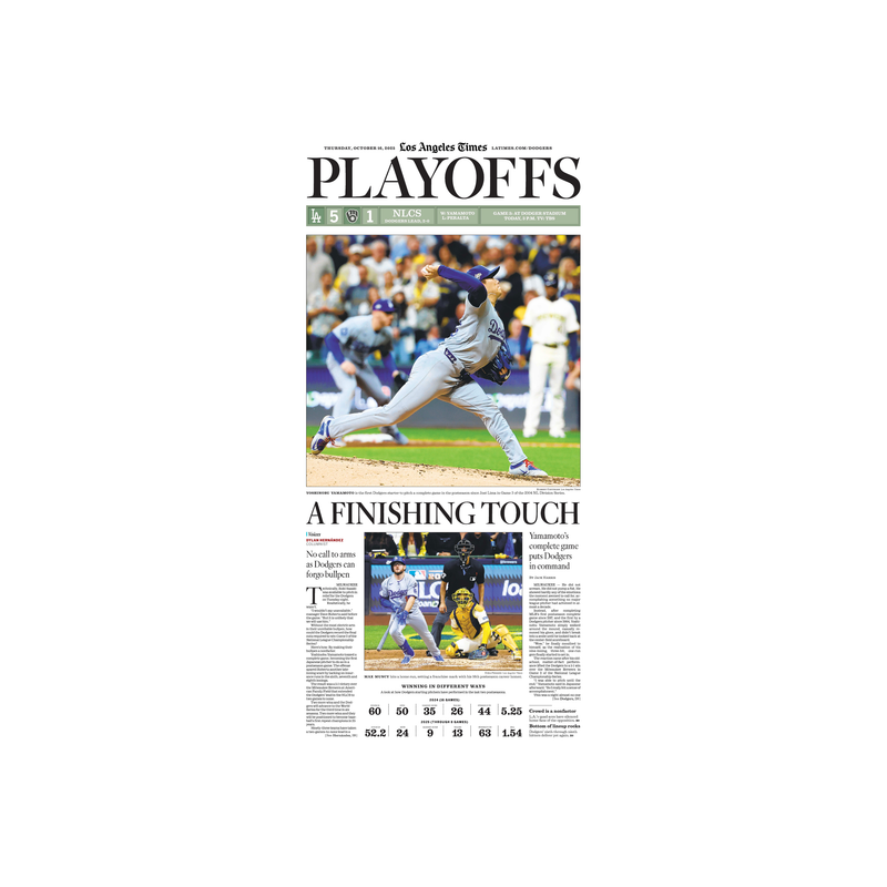 Dodgers Playoffs Game 2: A Finishing Touch 10/16/25 Sports Page Print