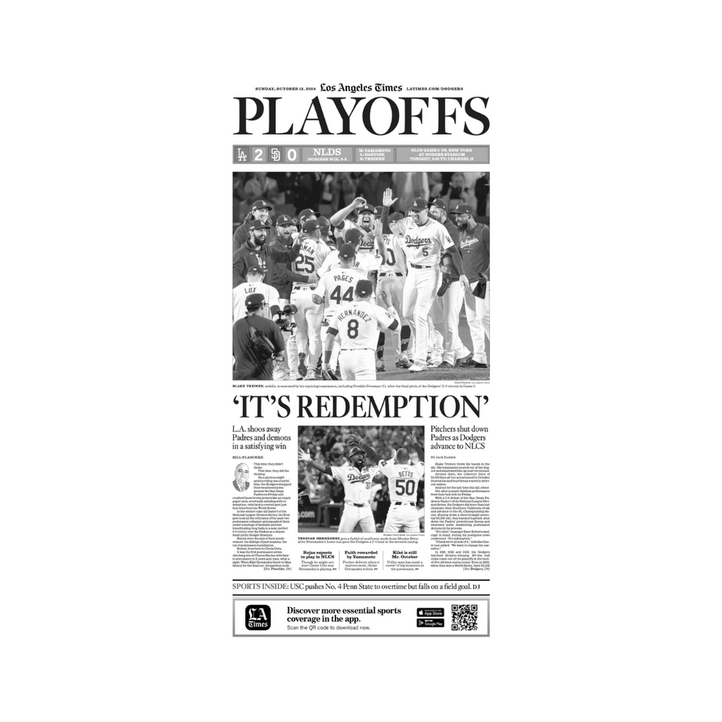 人気を誇る Playoffs 'It's Redemption:' Dodgers sports section 10/13/24 記念品+関連グッズ