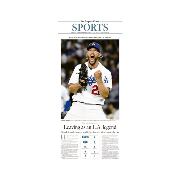 Clayton Kershaw Announces Retirement 9/19/25 paper