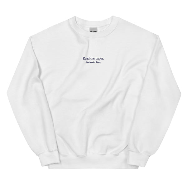 Read the Paper Crewneck in White/Navy