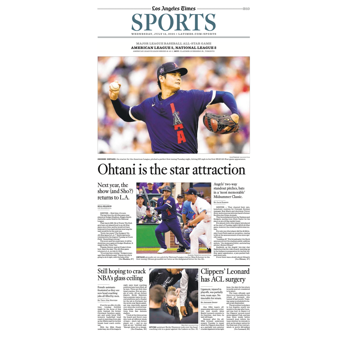 Shohei Ohtani Los Angeles Times 新聞セット 2021 Shohei Ohtani Los