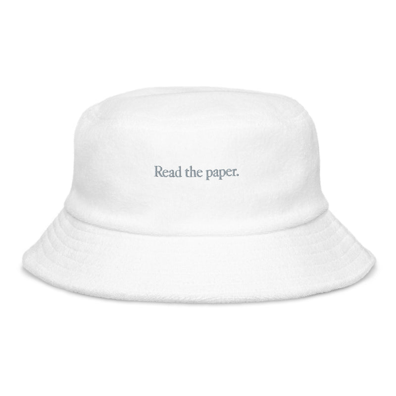Read The Paper Terry Cloth Bucket Hat White